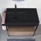 Console Sink Vanity With Matte Black Ceramic Sink and Natural Brown Oak Drawer, 35